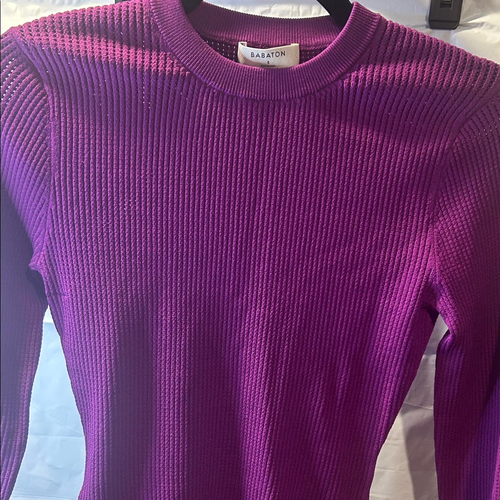 Babaton Purple Ribbed Crewneck Sweater